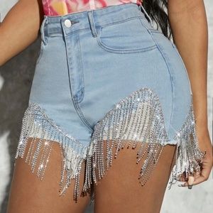 Festival Fringe Rhinestone Jean Shorts